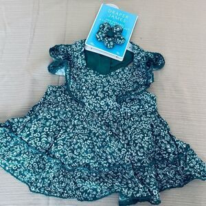 Draper James Vintage Green Floral Southern Belle Ruffled Dog Pet Sun Dress Set